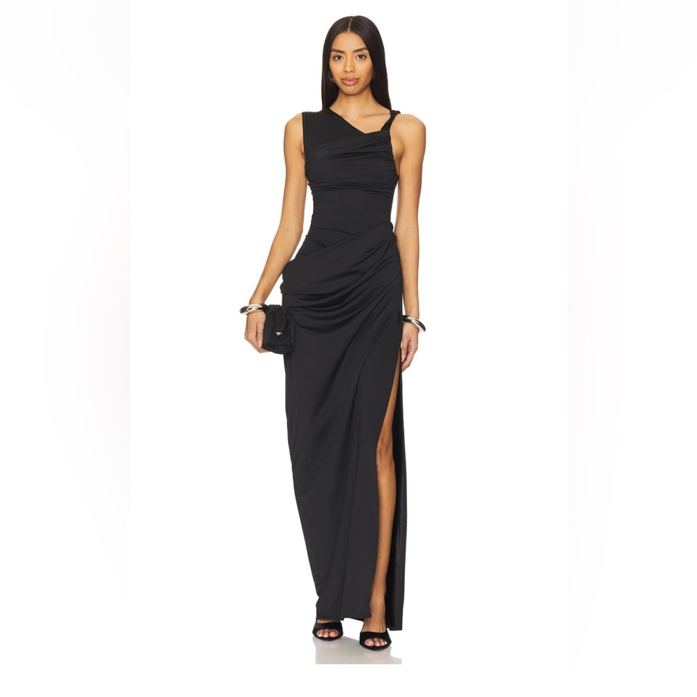 Lovers + Friends Black Asymmetric One-Shoulder Maxi Dress